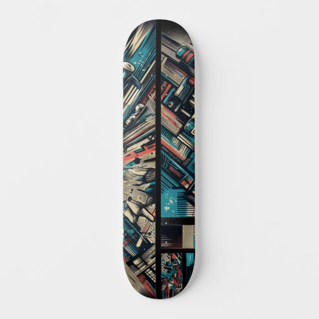 Retro-Futuristic Tech Street Art Skateboard 33 (Vorderseite)