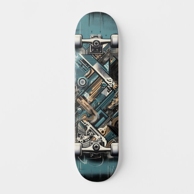 Retro-Futuristic Tech Street Art Skateboard 34 (Vorderseite)
