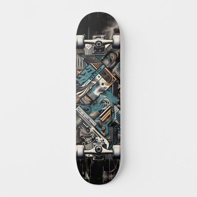 Retro-Futuristic Tech Street Art Skateboard 35 (Vorderseite)