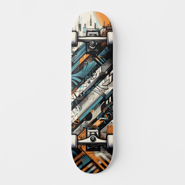 Retro-Futuristic Tech Street Art Skateboard 4 (Vorderseite)