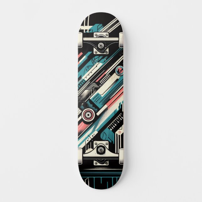 Retro-Futuristic Tech Street Art Skateboard 5 (Vorderseite)