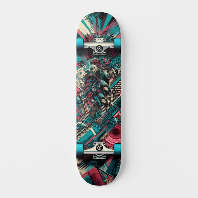 Retro-Futuristic Tech Street Art Skateboard 8 (Vorderseite)