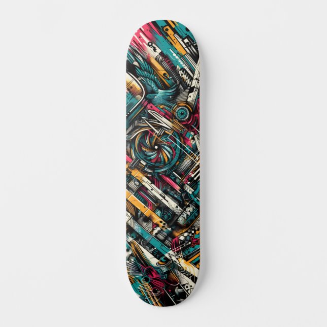 Retro-Futuristic Tech Street Art Skateboard 9 (Vorderseite)