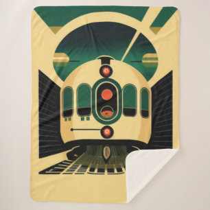 Retro Futuristic Train Sherpa Blanket Sherpadecke