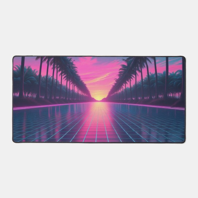 Retro-Futuristic Vaporwave Desk Mat mit Neon Palm Schreibtischunterlage (Vorderseite)