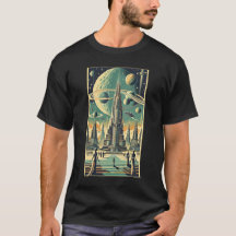 Retro-futuristische Alien-Stadt-Postkarten-Kunst