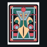 Retro-Futuristische Art Deco geometrischer Pfau Poster<br><div class="desc">Diese kühne geometrische Komposition,  Pavo Cruth,  verkörpert die Eleganz der Art Deco-Symmetrie und die Lebendigkeit des Retro-Futurismus. Ihre geschichteten Formen in Türkis,  Korallenrot,  Gold und Creme strahlen Präzision und Haltung aus – eine perfekte Balance zwischen vintagehafter Raffinesse und moderner Abstraktion.</div>