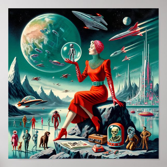 Retro-futuristische Illustration Poster (Vorne)