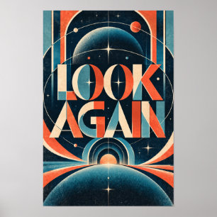 Retro-futuristische kosmische Typografie-Wand mit Poster