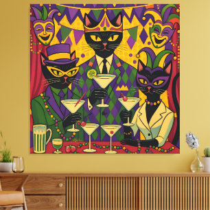 Retro-futuristische Mardi-Gras-Black-Cat-Martini-C Leinwanddruck