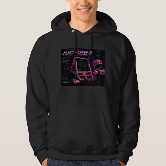 Retro-futuristischer AI-Roboter-Computer-Vaporwave Hoodie (Vorderseite)