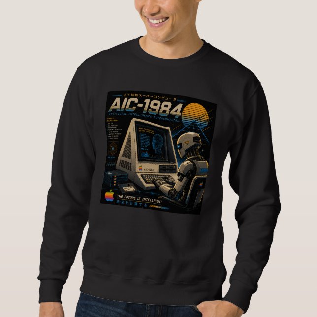 Retro-futuristischer AI-Roboter-Computer-Vaporwave Sweatshirt (Vorderseite)