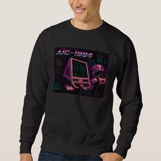 Retro-futuristischer AI-Roboter-Computer-Vaporwave Sweatshirt (Vorderseite)