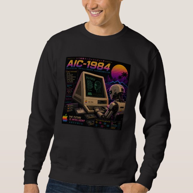 Retro-futuristischer AI-Roboter-Computer-Vaporwave Sweatshirt (Vorderseite)