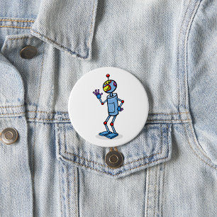 Retro-futuristischer Roboter-Charakter winkend Button