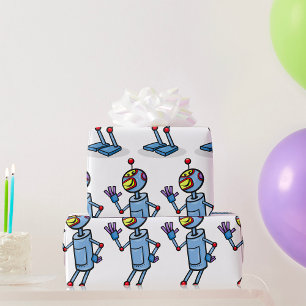 Retro-futuristischer Roboter-Charakter winkend Geschenkpapier