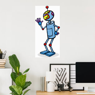 Retro-futuristischer Roboter-Charakter winkend Poster