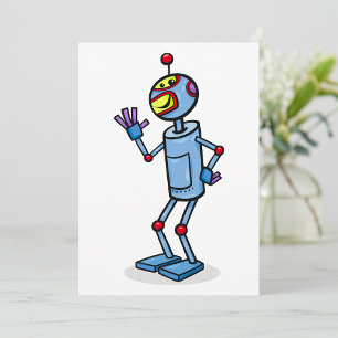 Retro-futuristischer Roboter-Charakter winkt Einladung