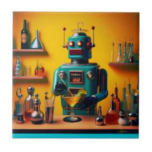 Retro-futuristischer Roboter ROBIA 12J2 Mixologe Fliese