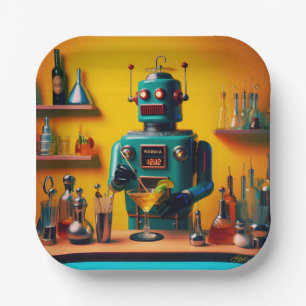 Retro-futuristischer Roboter ROBIA 12J2 Mixologe Pappteller