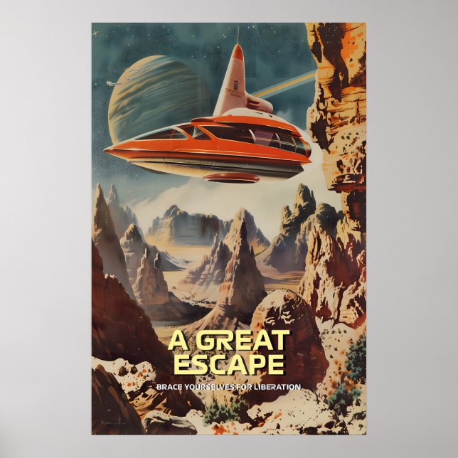 Retro-futuristischer Weltraum-Reise-Kunstprint Ali Poster (Vorne)