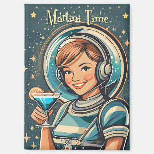 Retro-futuristisches Astro-Mädchen Martini-Zeit Magnet