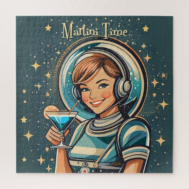 Retro-futuristisches Astro-Mädchen Martini-Zeit Puzzle (Vertikal)