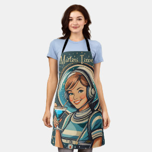 Retro-futuristisches Astro-Mädchen Martini-Zeit Schürze