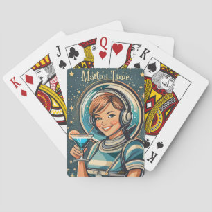 Retro Futuristisches Astro Mädchen Martini Zeit Spielkarten