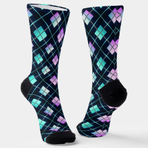 Retro-futuristisches Schwarz, Blau und Rosa Argyle Socken