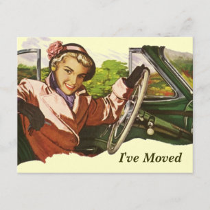 Retro Gal in Auto Ich habe Bewegung Ankündigung