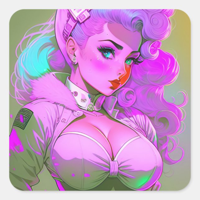 Retro Galactic Pinup Girl Sticker (Vorderseite)