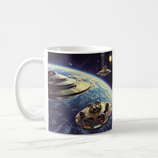 Retro Galaktische Teller Armada Kaffeetasse (Links)