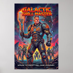 Retro Galaktischer Grillmeister Sci-Fi Parodie Poster