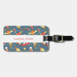 Retro Galaxy Weltraumraketen & Astronauten Gepäckanhänger