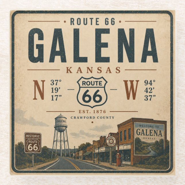 Retro Galena Route 66 Bar-Accessoires Glasuntersetzer (Vorderseite)