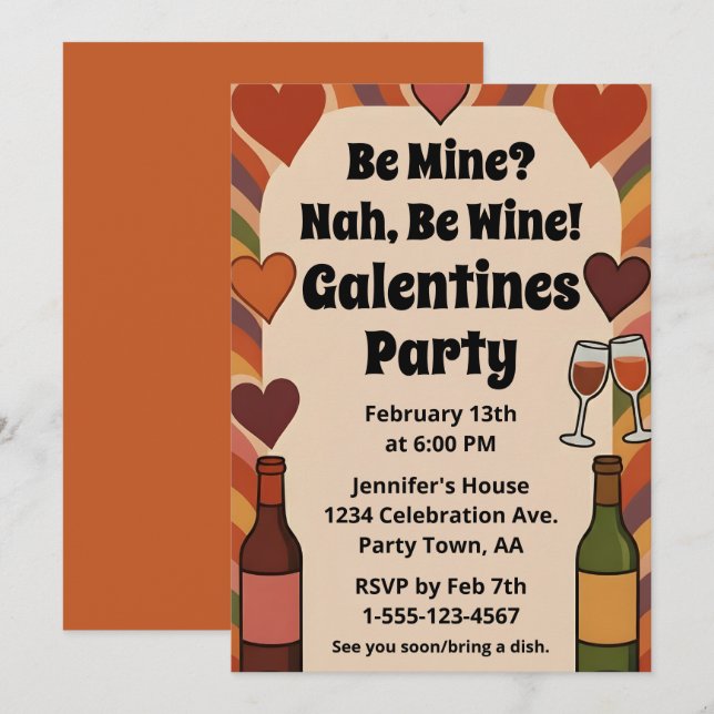 Retro Galentine Be Wine Lustige Party Personalisie Einladung (Vorne/Hinten)
