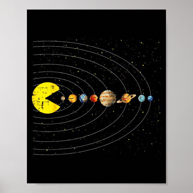 Retro Game Eating Planets Space Galaxy Gaming Boys Poster (Vorne)