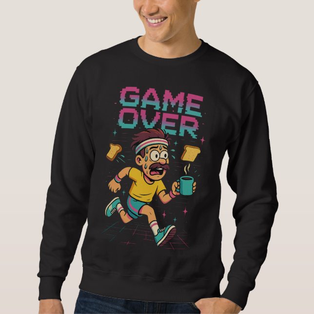 Retro-„Game Over“-Kaffeerausch – Lustiger Laufkarr Sweatshirt (Vorderseite)