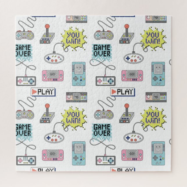 Retro-Gamecontroller: Farbenloses Muster Puzzle (Vertikal)