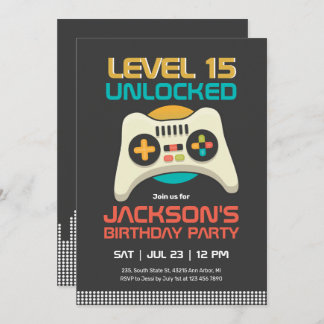 Retro Gamer Boy Level Unlocks Videospiel Geburtsta Einladung