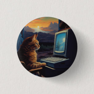 Retro Gamer Cat   8-Bit Pixel Art Gaming Button