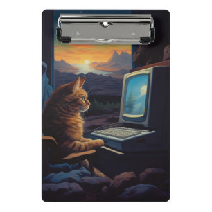 Retro Gamer Cat   8-Bit Pixel Art Gaming Mini Klemmbrett