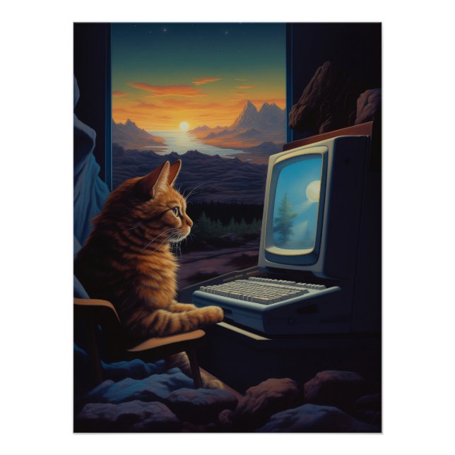 Retro Gamer Cat | 8-Bit Pixel Art Gaming Poster (Vorderseite)