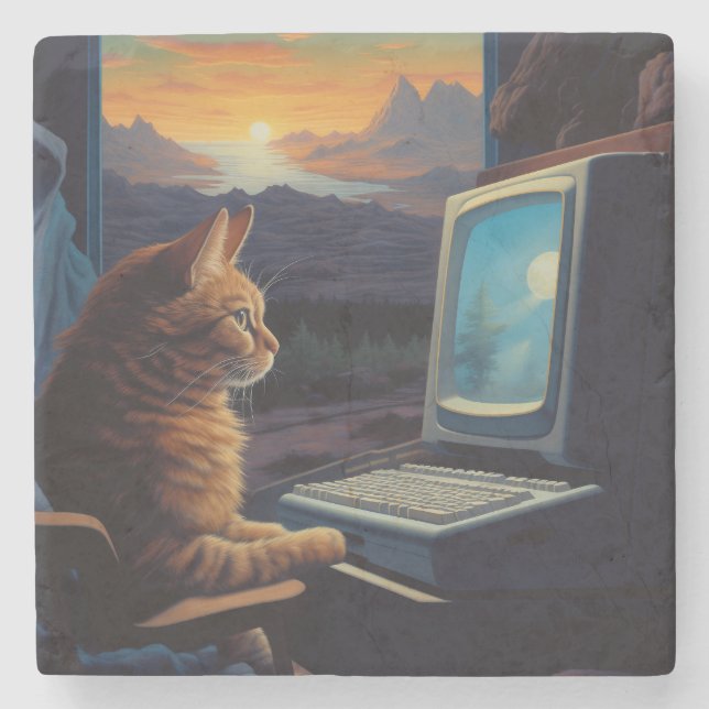 Retro Gamer Cat | 8-Bit Pixel Art Gaming Steinuntersetzer (Vorderseite)