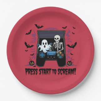 Retro Gamer Halloween - Skelett Arcade-Automat Pappteller