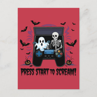Retro Gamer Halloween - Skelett Arcade-Automat Postkarte