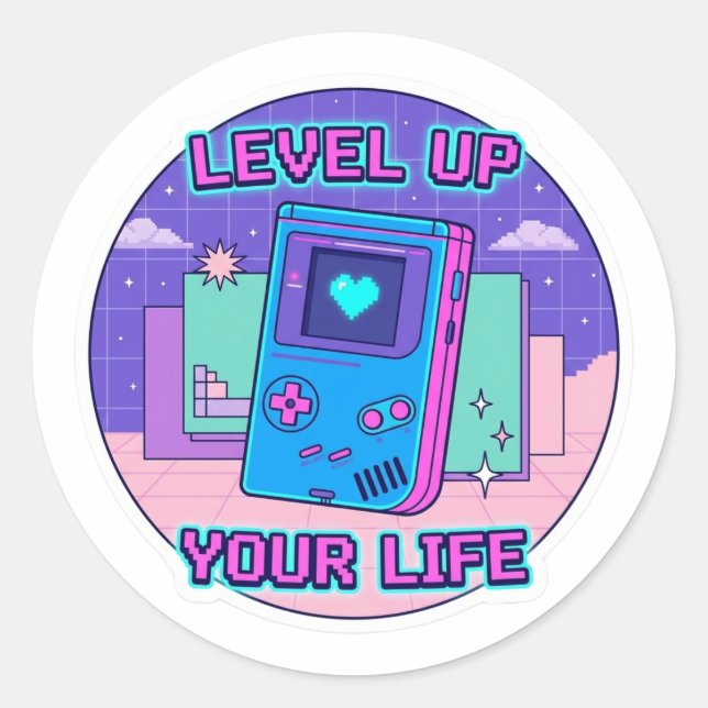 Retro Gamer Level Up Sticker - 8-Bit Pixel Art Des (Vorderseite)