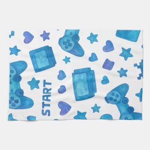 Retro Gamer Pattern Küchentuch - Blau