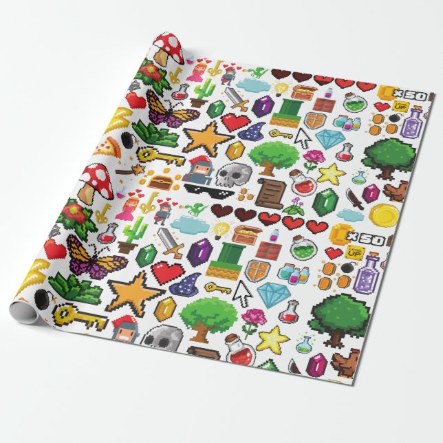 Retro Gamer Pixel Wrapping Paper Geschenkpapier (Ungerollt)
